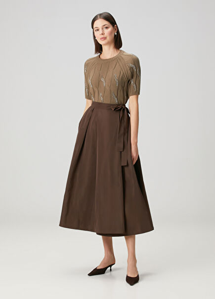 Brown Midi Wrap Skirt