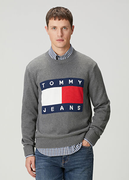 Regular Fit Gri Organik Pamuk Kazak