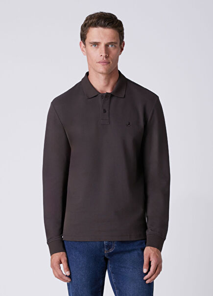 Comfort Fit Dark Brown Polo Pique Sweatshirt