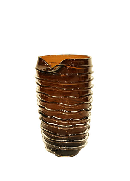 Modern Tall Glass Vase with Brown Ring Form 22 cm