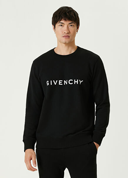 Slim Fit Black Logo Printed Sweatshirt