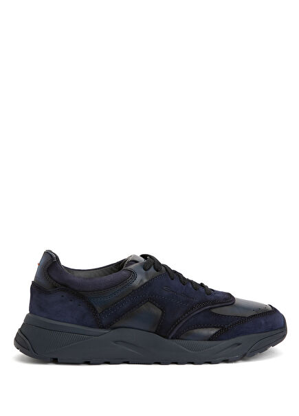 Navy Blue Men's Leather Sneakers
