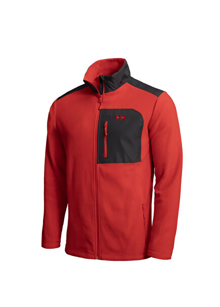 Block Red Full Zipper Men's Fleece Coat
