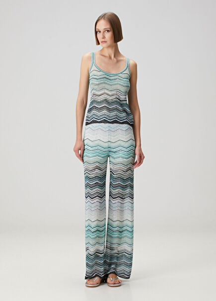 Turquoise Sequined Patterned Trousers