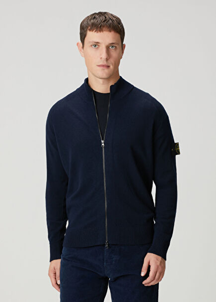 Navy Blue Wool Knit Cardigan