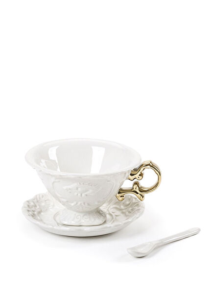 i-Wares Gold Porselen Beyaz Çay Fincanı