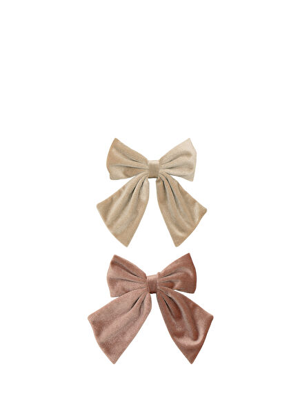 Agnes Oversize Bow Pink Cream Velvet 2-Pack Girls' Clasp