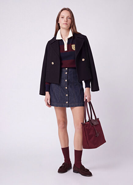 Burgundy Navy Blue Striped Polo Knitwear