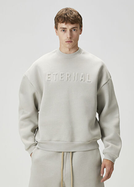 Grey Slogan Detailed Sweatshirt