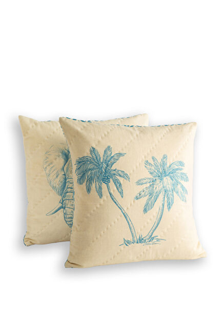 Lotus Elephant and Palm Patterned 2-Piece Decorative Pillowcase