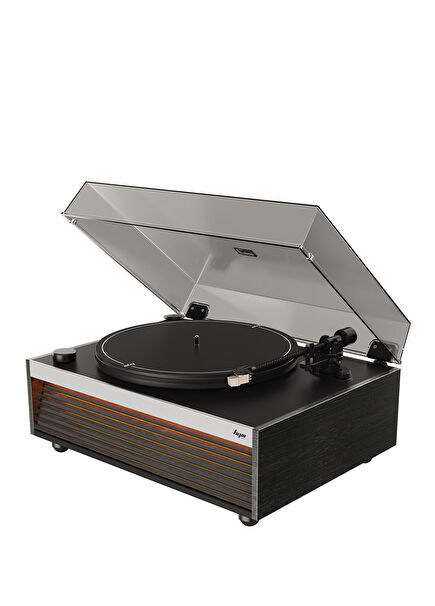 Lumi Aux RCA Çıkışlı All-in-One Dahili Bluetooth Hoparlörlü Işıklı Siyah Ceviz Retro Pikap Plakçalar