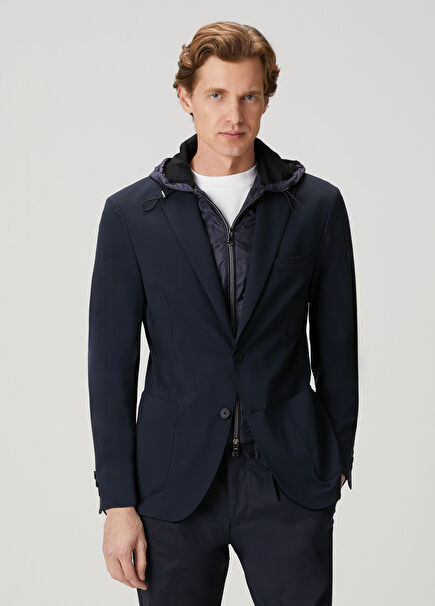 Lacivert İç Yaka Detaylı Ceket