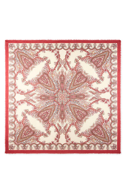 Red And White Patterned Women's Wool Shawl