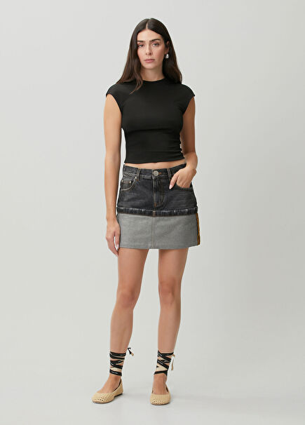 Antrasit Mini Denim Etek