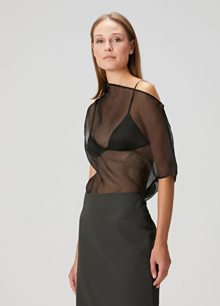 Black Transparent Silk Blouse