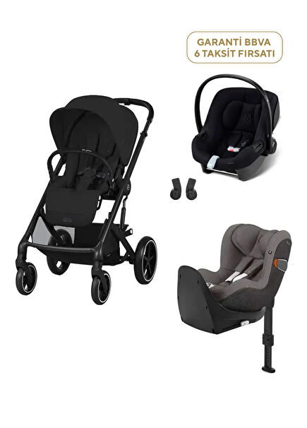 Balios S Lux Moon Black + Aton B2 i-size + Sirona Zi 360 i-size + Balios Adaptör 4'lü Seyahat Sistem Bebek Arabası Seti