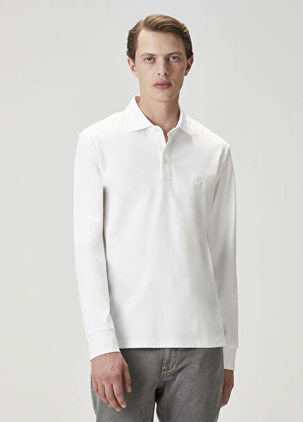 Comfort Fit Off-White Polo Sweatshirt