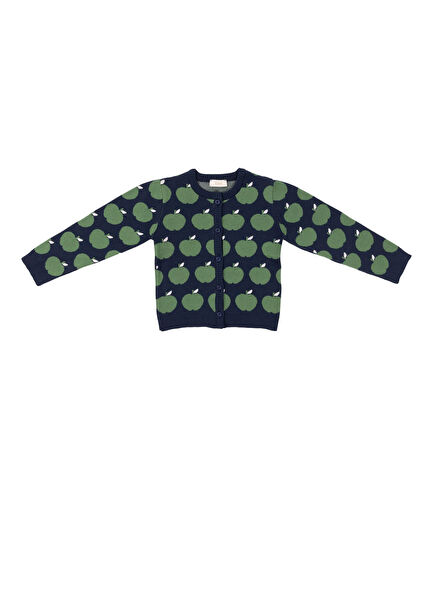 Apple Garden Apple Patterned Navy Blue Unisex Kids Knitwear Cardigan