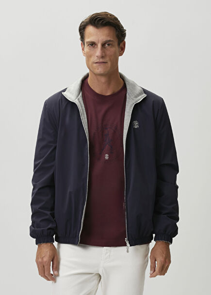Navy Blue Grey Hooded Double Sided Coat