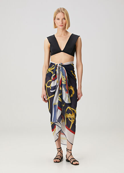 Navy Blue Patterned Pareo