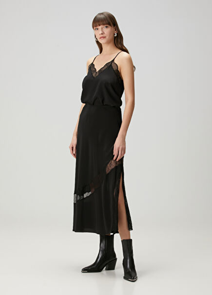 Jaylal Black Midi Silk Skirt