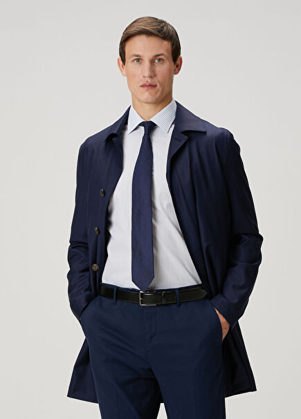 Navy Blue Wool Raincoat