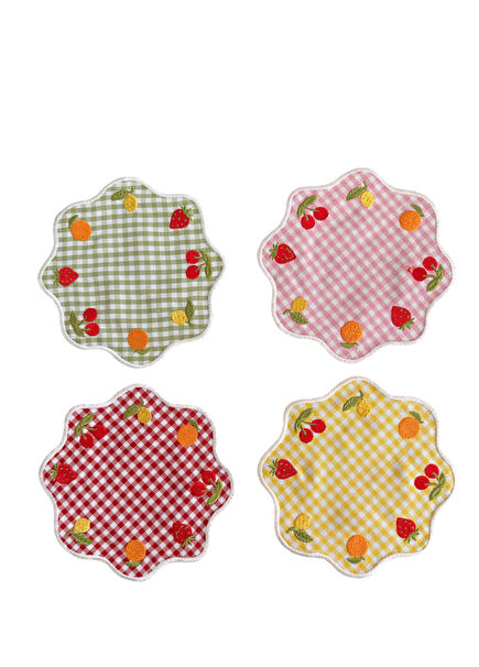 Fruit Patterned Linen 4-Piece Coaster Set