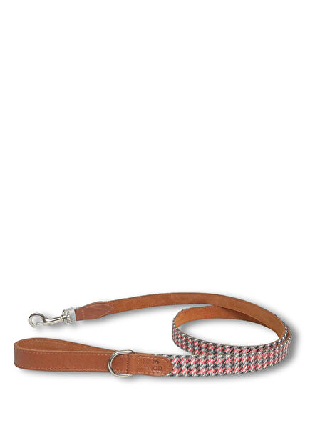 Hound's Tooth Red Grey Dog Walking Strap