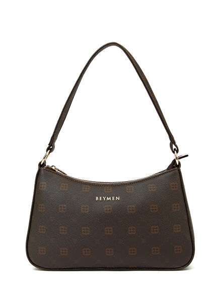 Kahverengi Logo Desenli Kadın Omuz Çantası