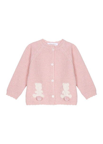 Desenli Pembe Triko Kız Bebek Hırka