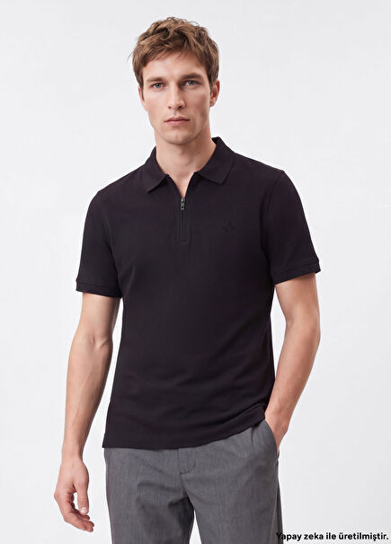 Comfort Fit Siyah Polo Yaka T-shirt