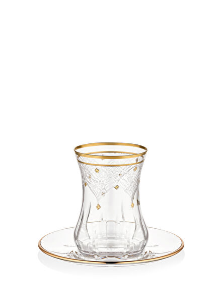 Camellia 24K Gold Gilded 12 Pieces 6 Person Glass Tea Set 100 ml