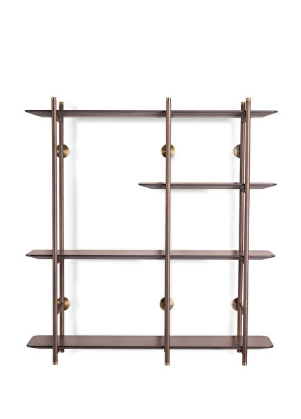 Bay Window Dark Walnut Brown Wood Metal Wall Bookcase
