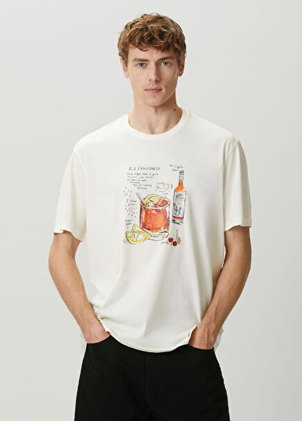 Cocktail Bej Baskılı T-shirt