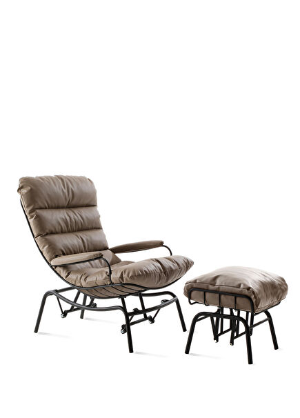 Yeke Vizon Siyah Deri Puflu Sallanır Tv Koltuğu