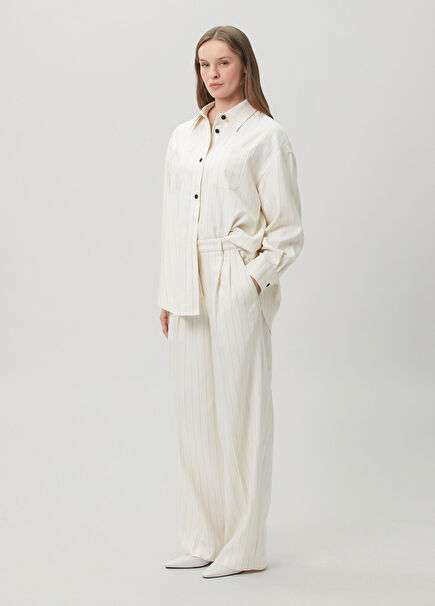 Olga Wide Leg Cream Striped Trousers