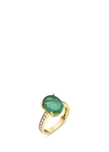 Oval Emerald Diamond 18K Gold Women's Ring