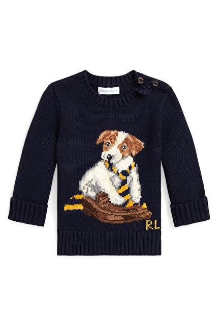 Lacivert Logo Jakarlı Erkek Bebek Kazak