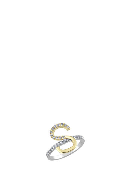 Initial S Letter 14K Gold Women's Ring with Diamonds