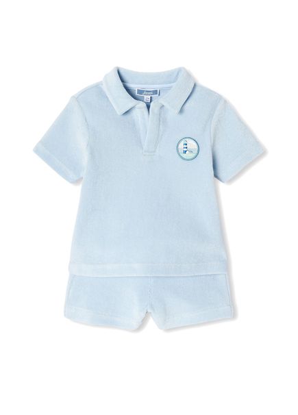 Blue Terry Textured Cotton Short Sleeve Baby Boy Set of 2