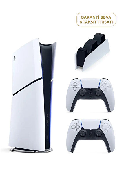 Playstation 5 Slim Standard 1TB Game Console + 2. White Dualsense + Charging Station