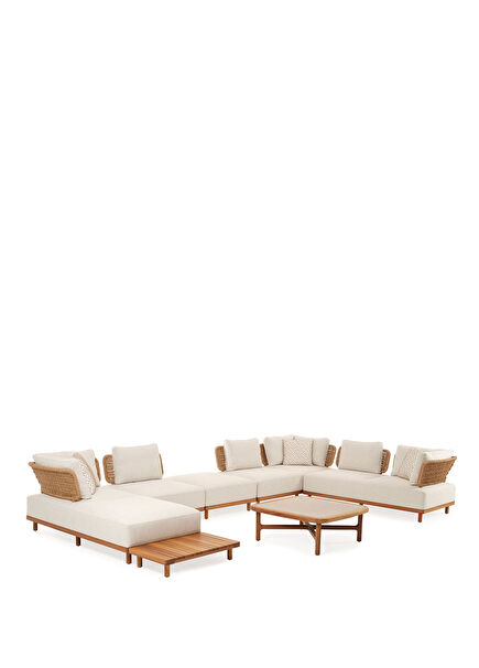 Ecru Iroko Garden Corner Set with Avend Porcelain Coffee Table