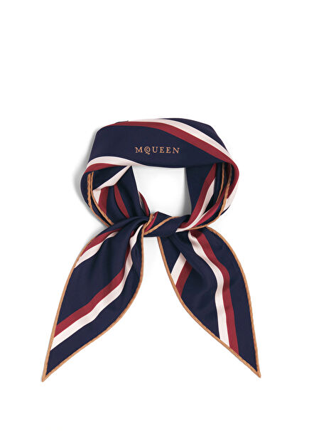 Navy Blue Striped Women's Silk Scarf