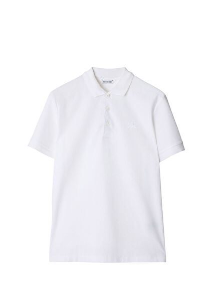 Eddie Beyaz Pamuklu Polo Yaka Kısa Kollu Erkek T-shirt