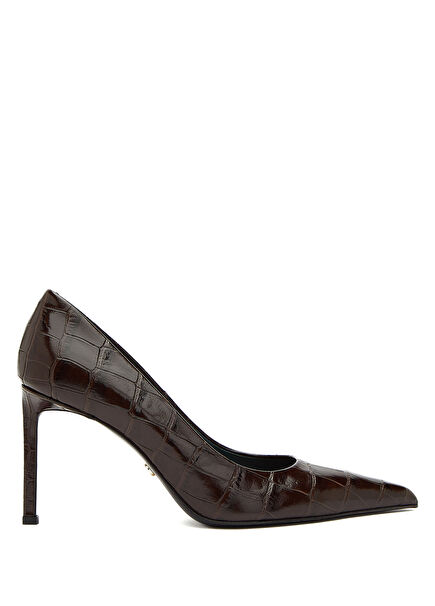 Brown Crocodile Patterned Leather Stiletto