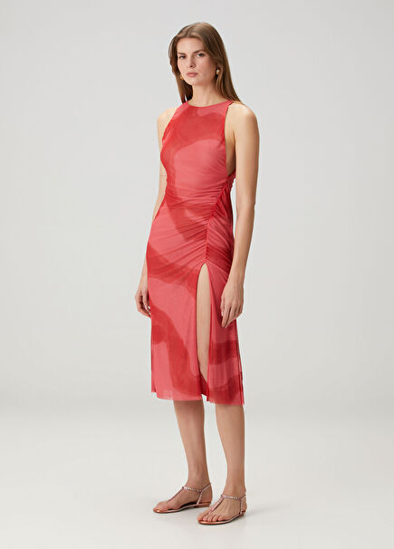 Pink Patterned Midi Beach Dress