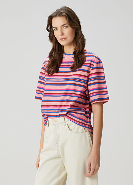 Celeste Pembe Çizgili T-shirt