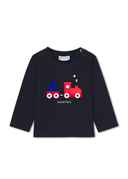 Navy Blue Paris Themed Long Sleeve Baby Boy T-Shirt