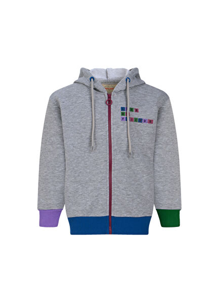 Gri Kapüşonlu Unisex Çocuk Sweatshirt