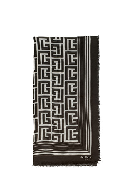 Siyah Beyaz Logo Jakarlı Kadın Şal